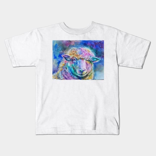 Whimsical Watercolor Sheep Kids T-Shirt by CunninghamWatercolors